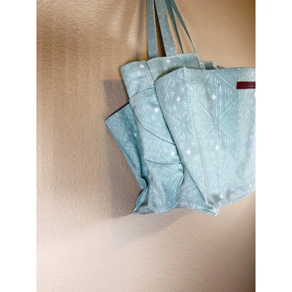 NEW Archer & Olive Canvas Large Organizer Tote Bag Mint Green Geometric Print